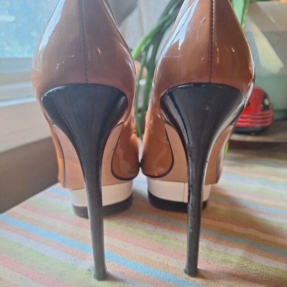 Brown Patent Leather Stiletto Pumps - Picture 2 of 9
